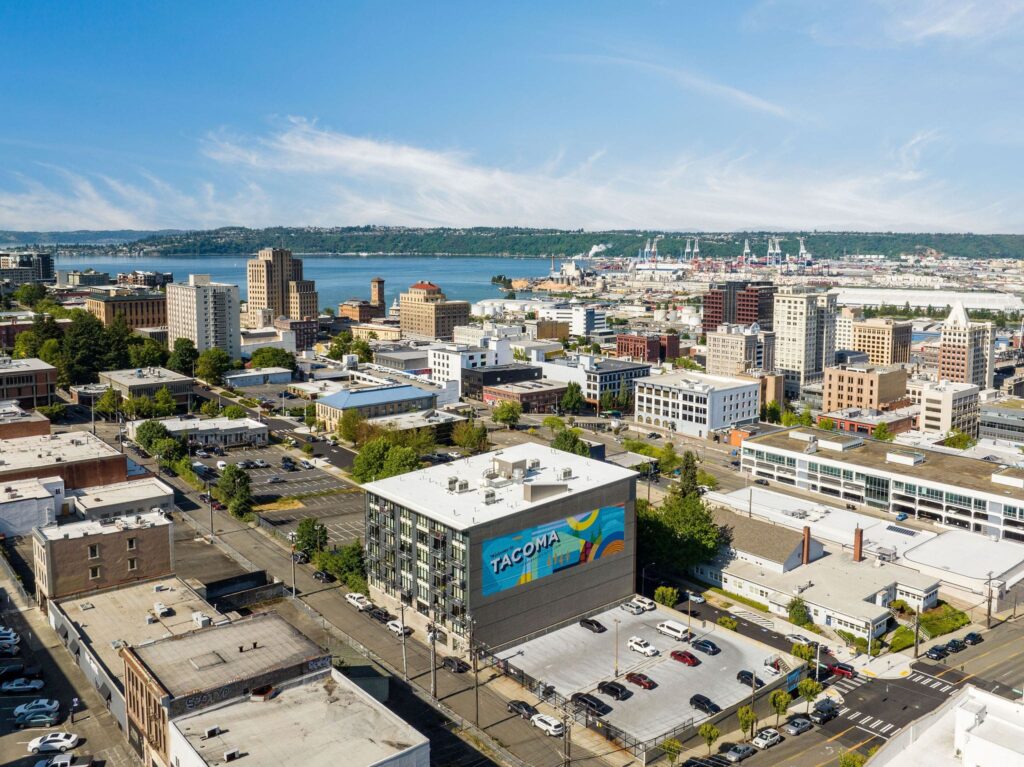 areal view with surrounding buildings